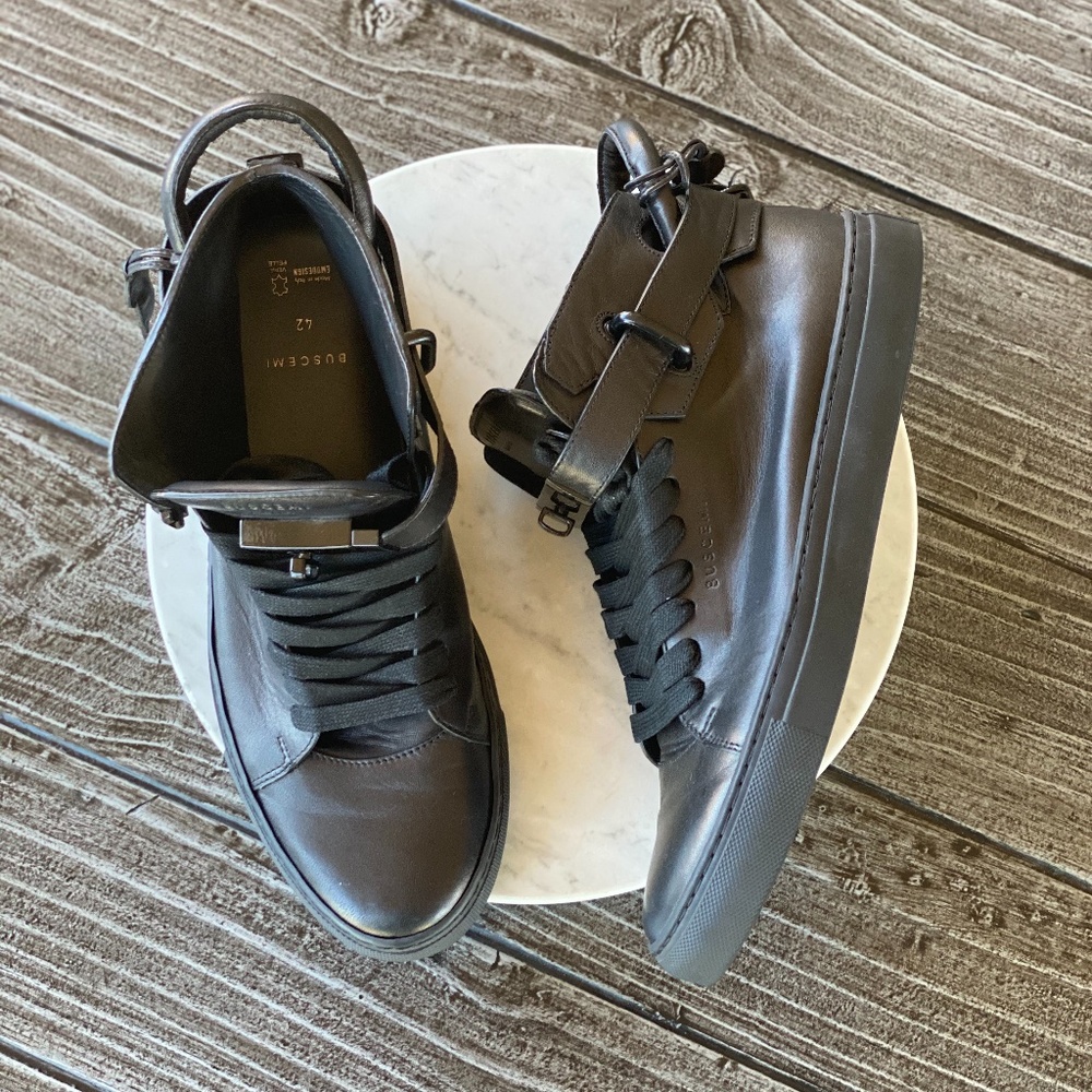 Men's BUSCEMI Matt BLK Leather High Top Sneakers - Picture 1 of 8